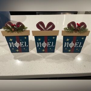 Holiday Editions Noel Gift Box Decor - Blue and Red set of 3